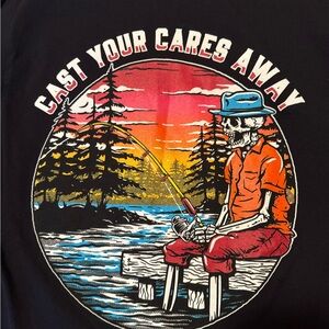 Fishing Theme Retrofit Black Cotton Tee Size Medium